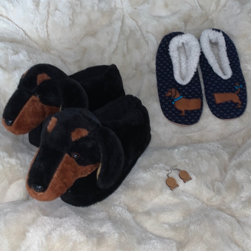 Dachshund slipper and earring set